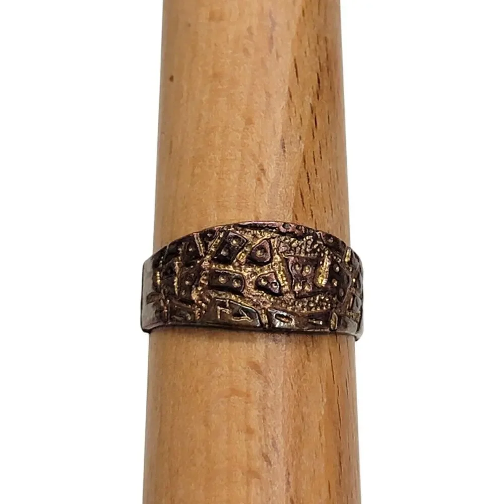 Vintage Brutalist Copper Bronze Ring Band Textured Modernist Studio Size 8